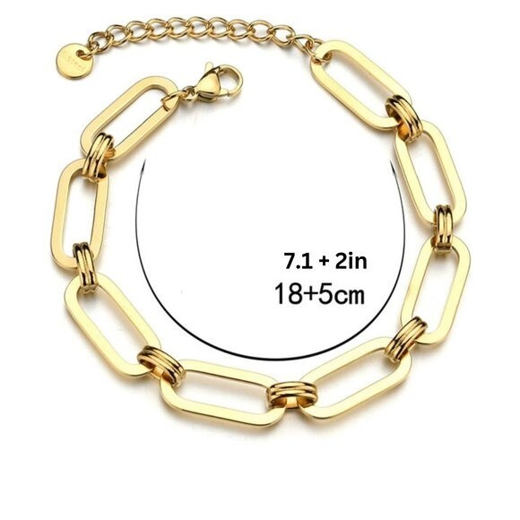 New Chain Gold Link Bracelet, Simple Thick Dainty Gold Chain Bracelet - Picture 3 of 3